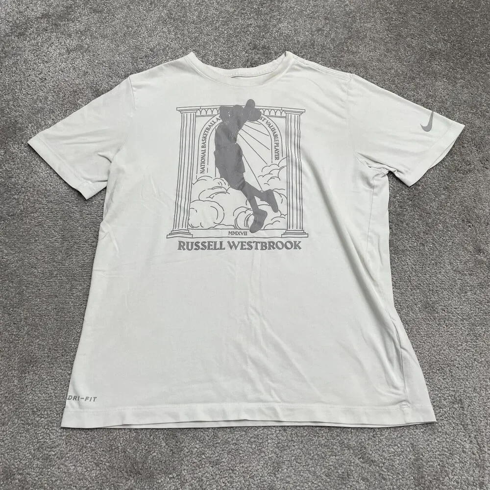 The Nike Tee Dri-Fit Graphic T-Shirt Mens Medium White Crew Neck Short Sleeve